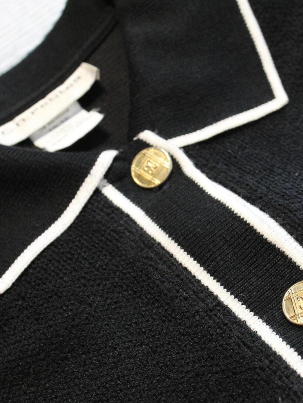 Vintage CD Petites $79 Large Black White Trim Peter Pan Collar Cardigan Sweater